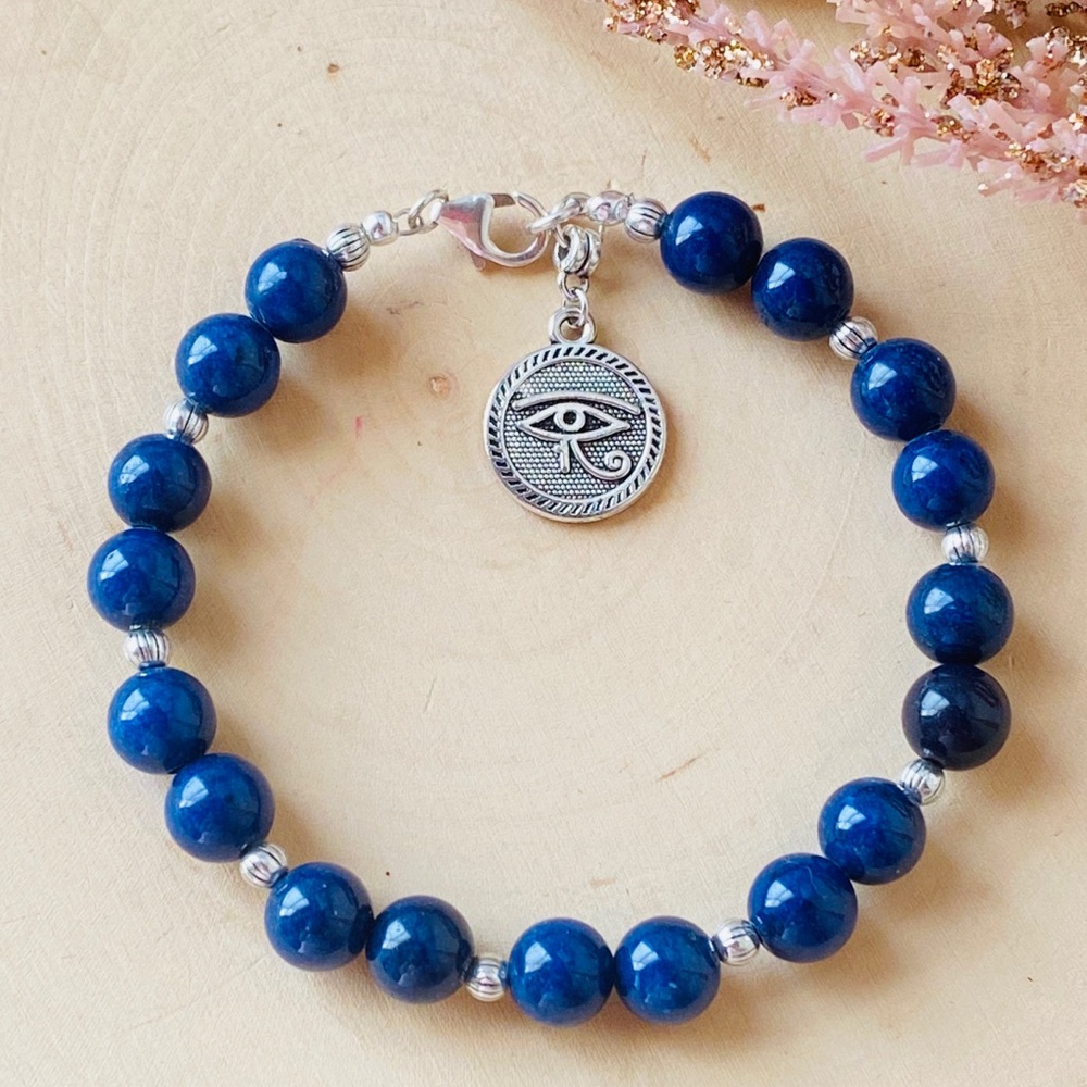 𓂀 Lapis Lazuli Gemstone Sterling Silver Bracelet